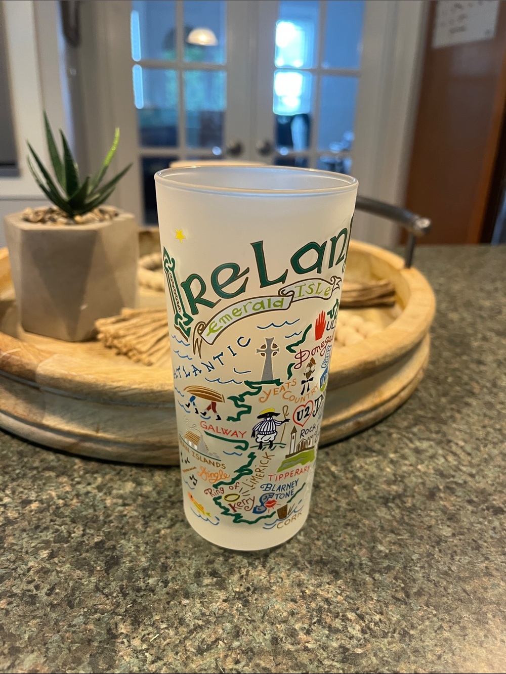 Ireland Map Frosted Glass Tumbler - White & Green by catstudio